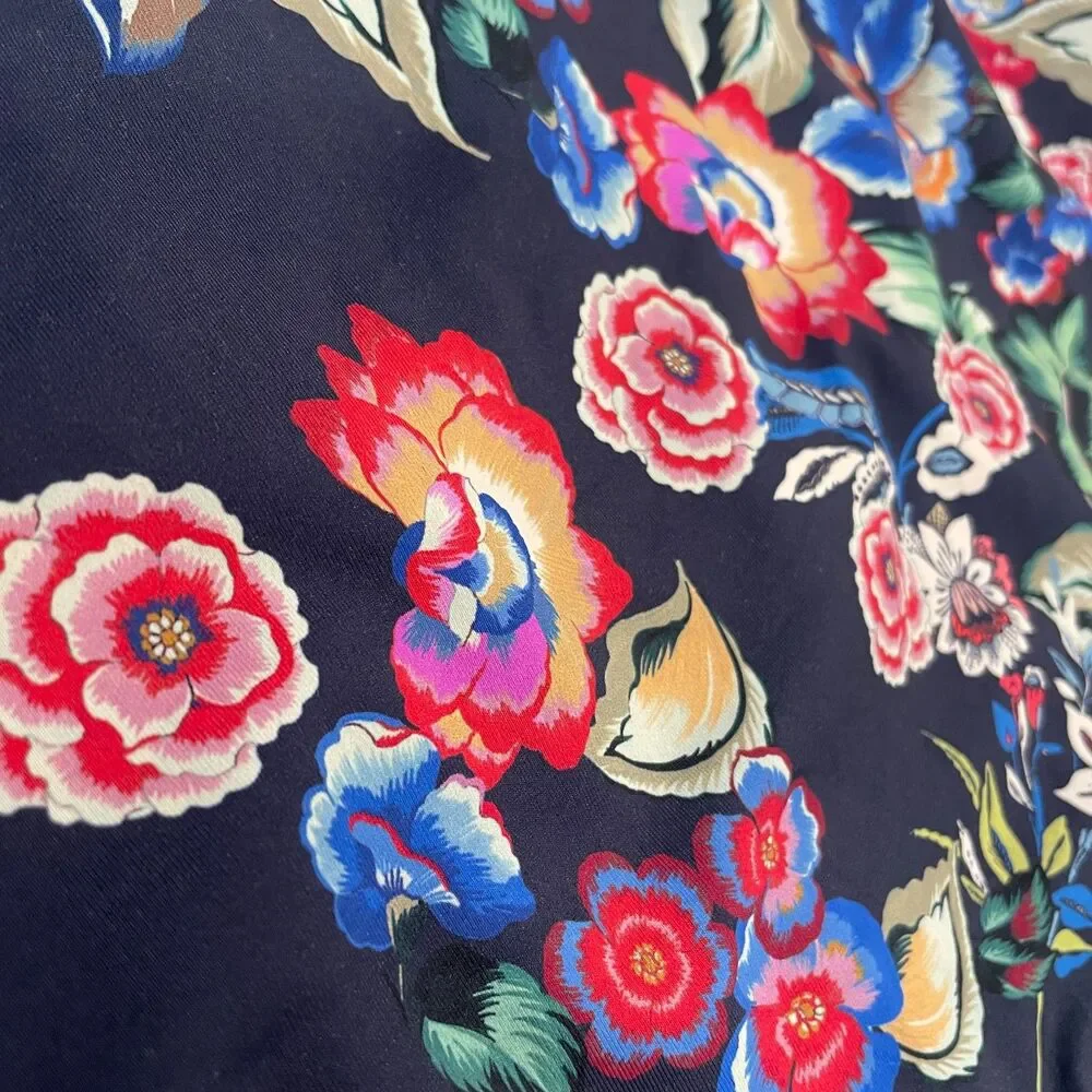 ~ Johnny Was Lg Swimsuit 1-Piece Navy Floral Tank Lace-Back Strappy Large 10/12 - Picture 4 of 16